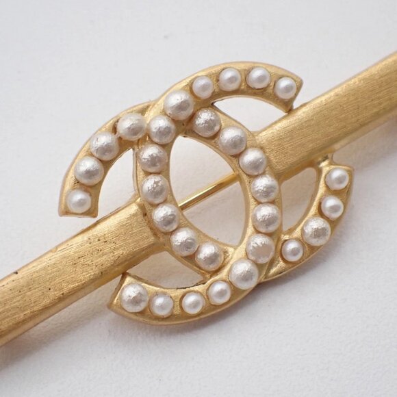 CHANEL CC Logo Imitation Pearl Pin Brooch 01A GHW France Accessory 60KP059 - Picture 6 of 11